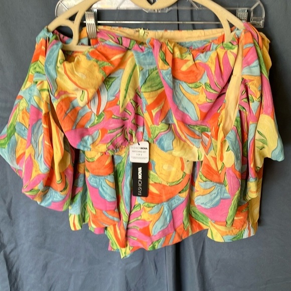 Fashion Nova: Multicolor Off-Shoulder Top and Shorts Set- Pockets- zipper- XL - Picture 12 of 16